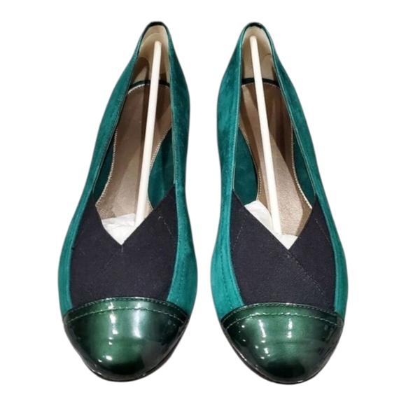 Ballet Flats Emerald Green Block Heel Suede Leather Cap Toe Slip‎ On Shoes - Picture 1 of 7